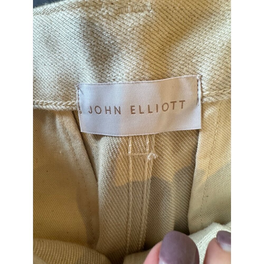 John Elliott Pants Women 27 Beige Cotton Denim‎ Pleated Front Baggy Tapered Leg - Picture 7 of 10